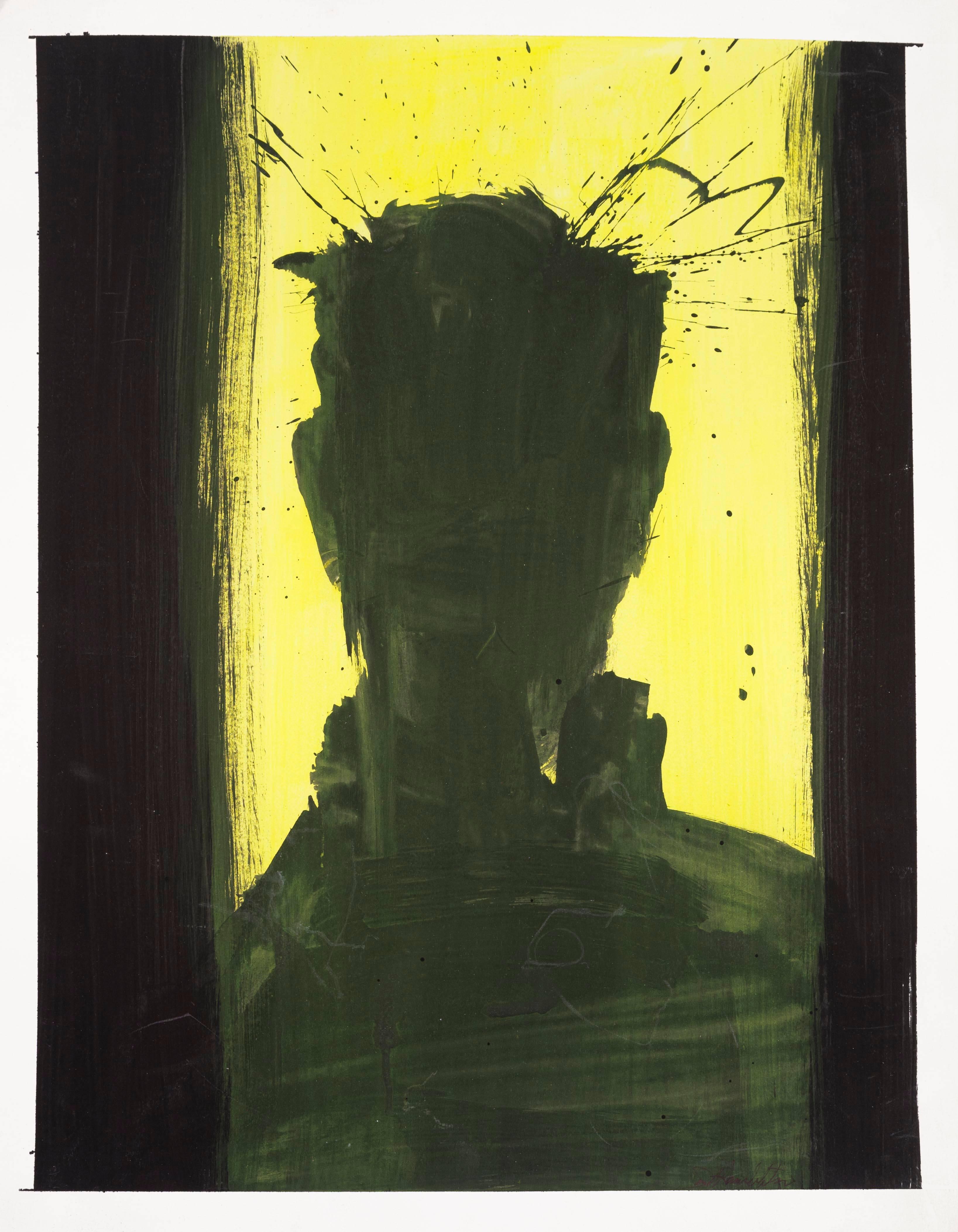 Richard Hambleton Figurative Painting - Head (Black and Yellow)