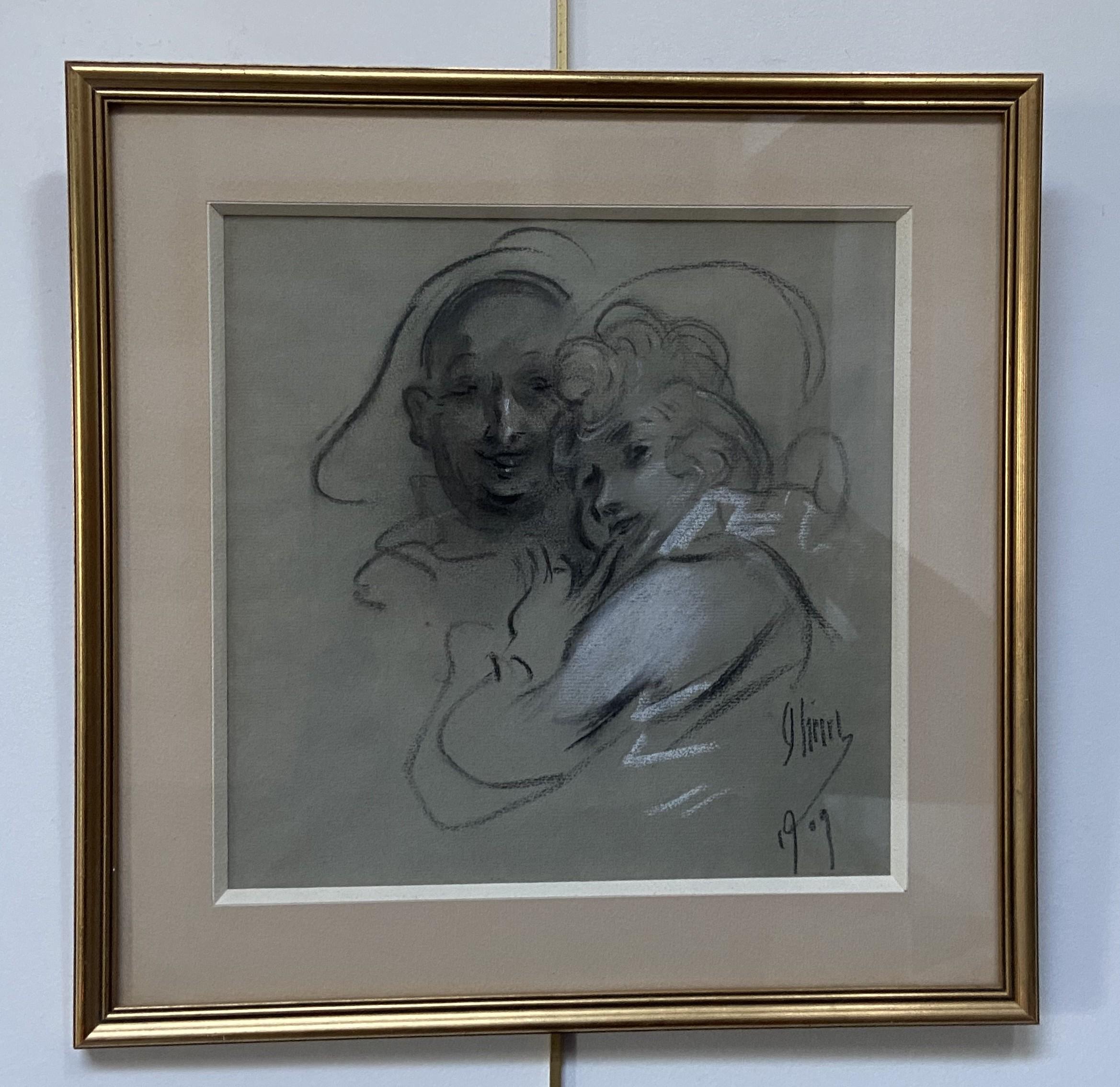 Jules Chéret Figurative Art – Jules Cheret (1836-1932) Ein Paar, 1909, Zeichnung signiert 