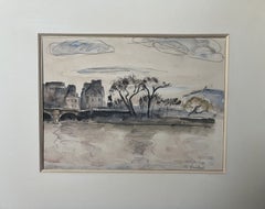 Maurice Asselin (1882–1947) Blick auf den Pont Neuf, Paris, signiertes Aquarell