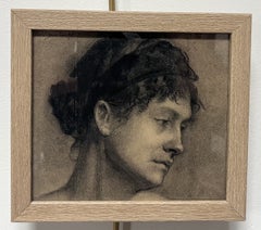 Albert-Paul Guilmet (1853-1924) Retrato de una joven, dibujo firmado