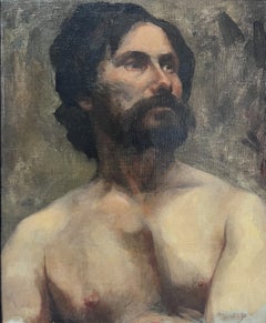 French School, circa 1860 Study of a Bearded Man Gazing Upward Oil on canvas