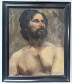 Scuola francese, 1860 circa. Studio di un uomo barbuto che guarda verso l’alto. Olio su tela
