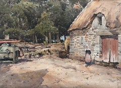 Paul Lecomte (1842-1920) A Farm in Kerlagadic, Brittany, signed watercolor