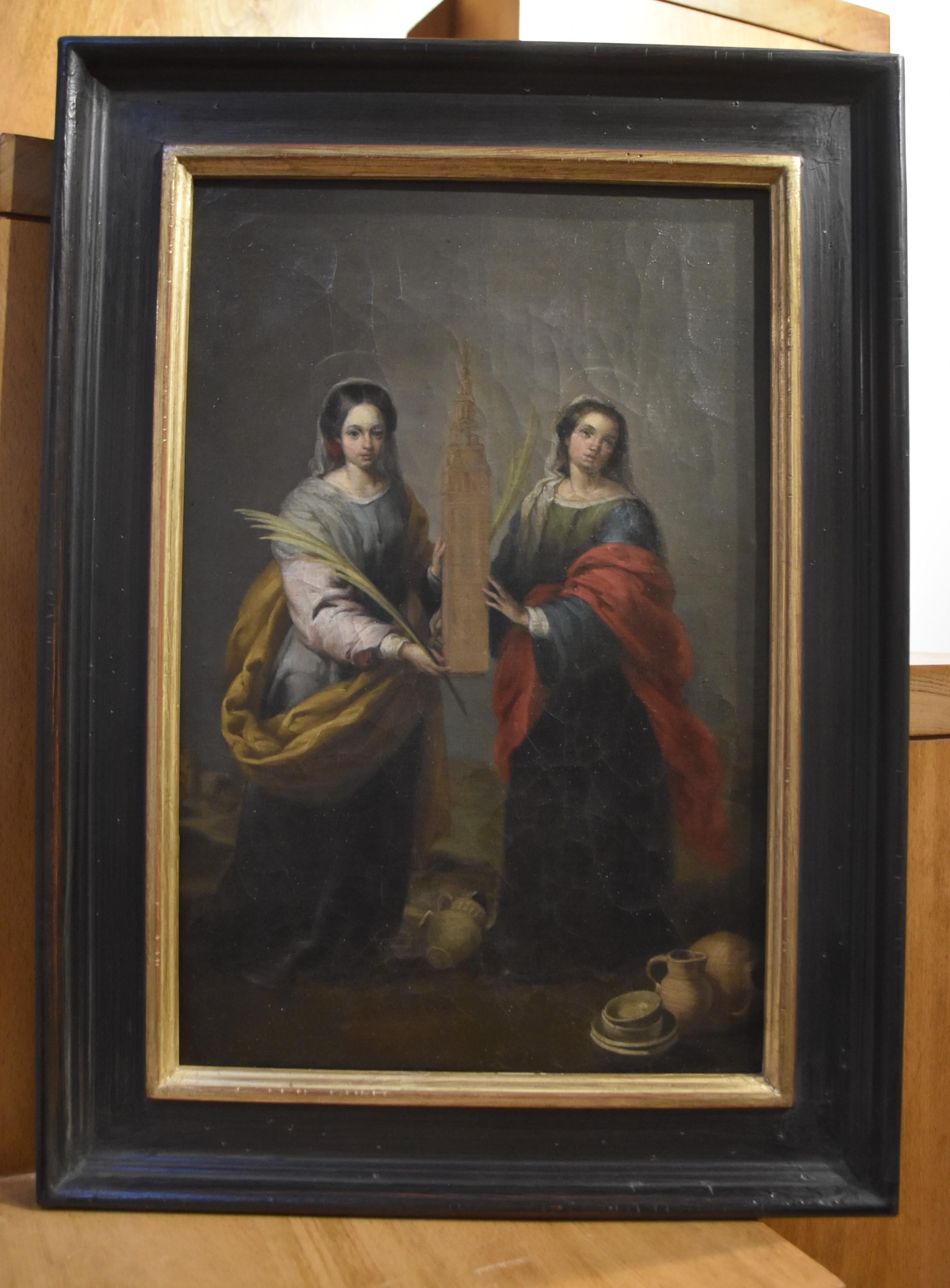 Spanish School 19th century, Santa Justa and Santa Rufina, oil on canvas - Old Masters Painting by Unknown