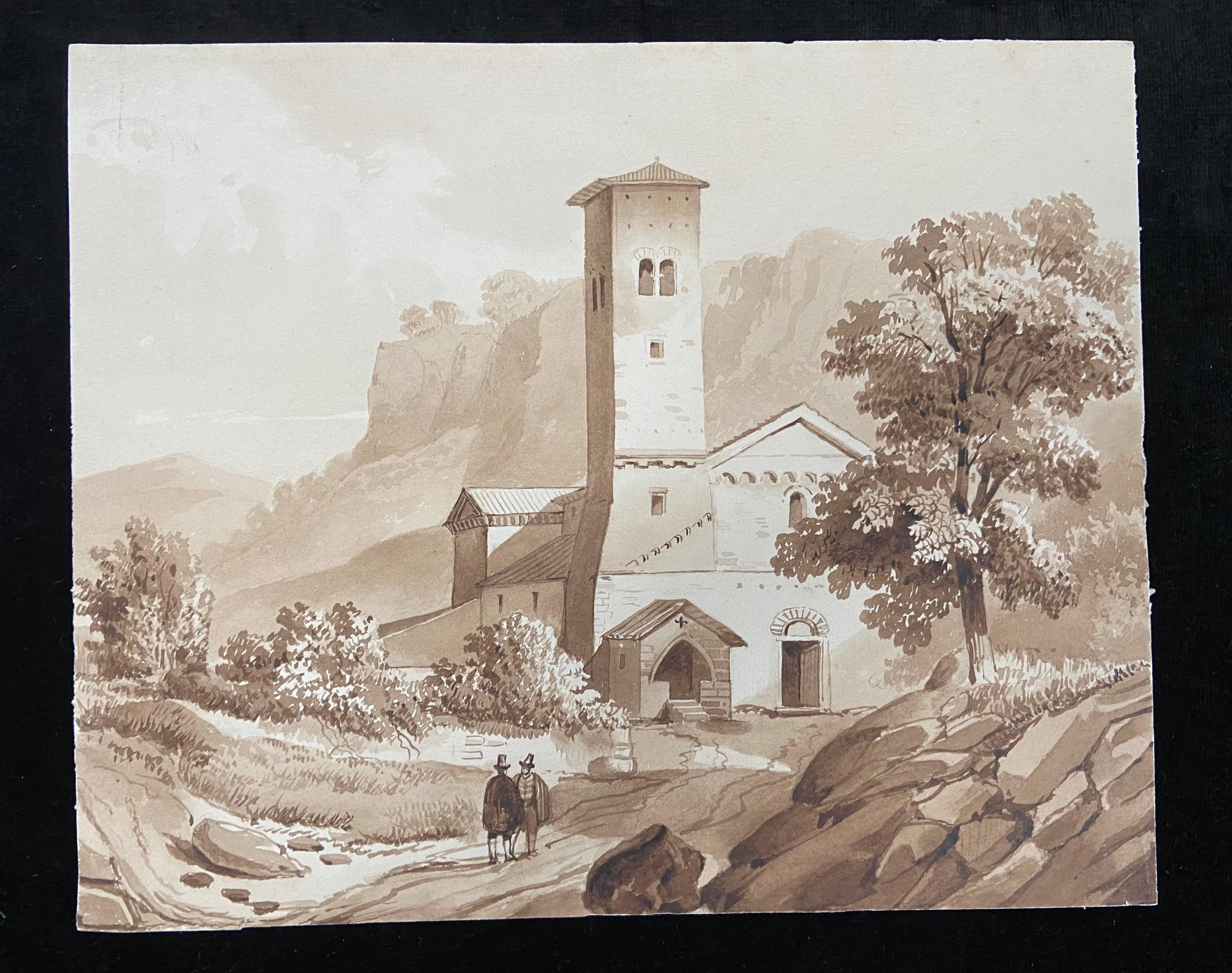 France middle 19th century, A Set of 6 drawings, landscapes and farms, Ink wash  - Art by Unknown