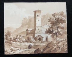 France middle 19th century, A Set of 6 drawings, landscapes and farms, Ink wash