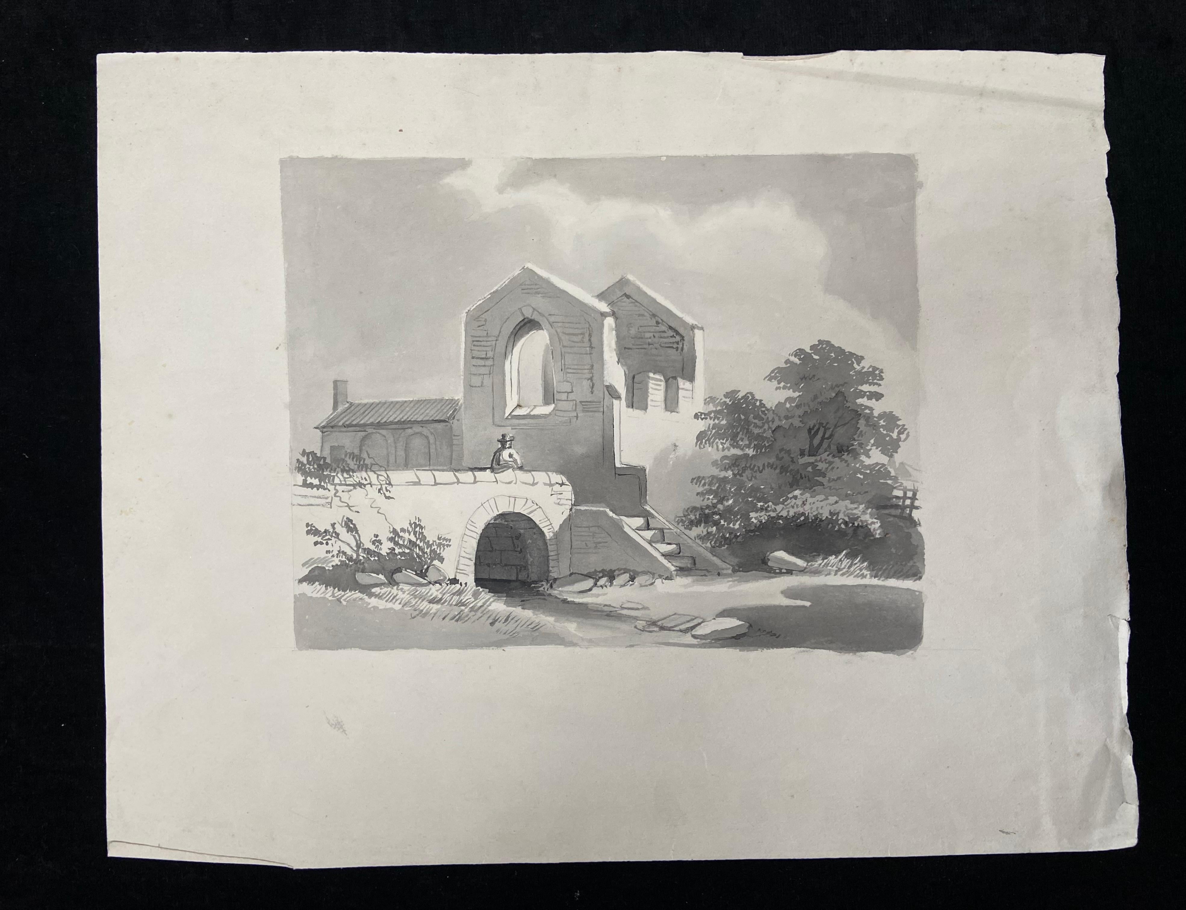 France middle 19th century, A Set of 6 drawings, landscapes and farms, Ink wash  - Romantic Art by Unknown