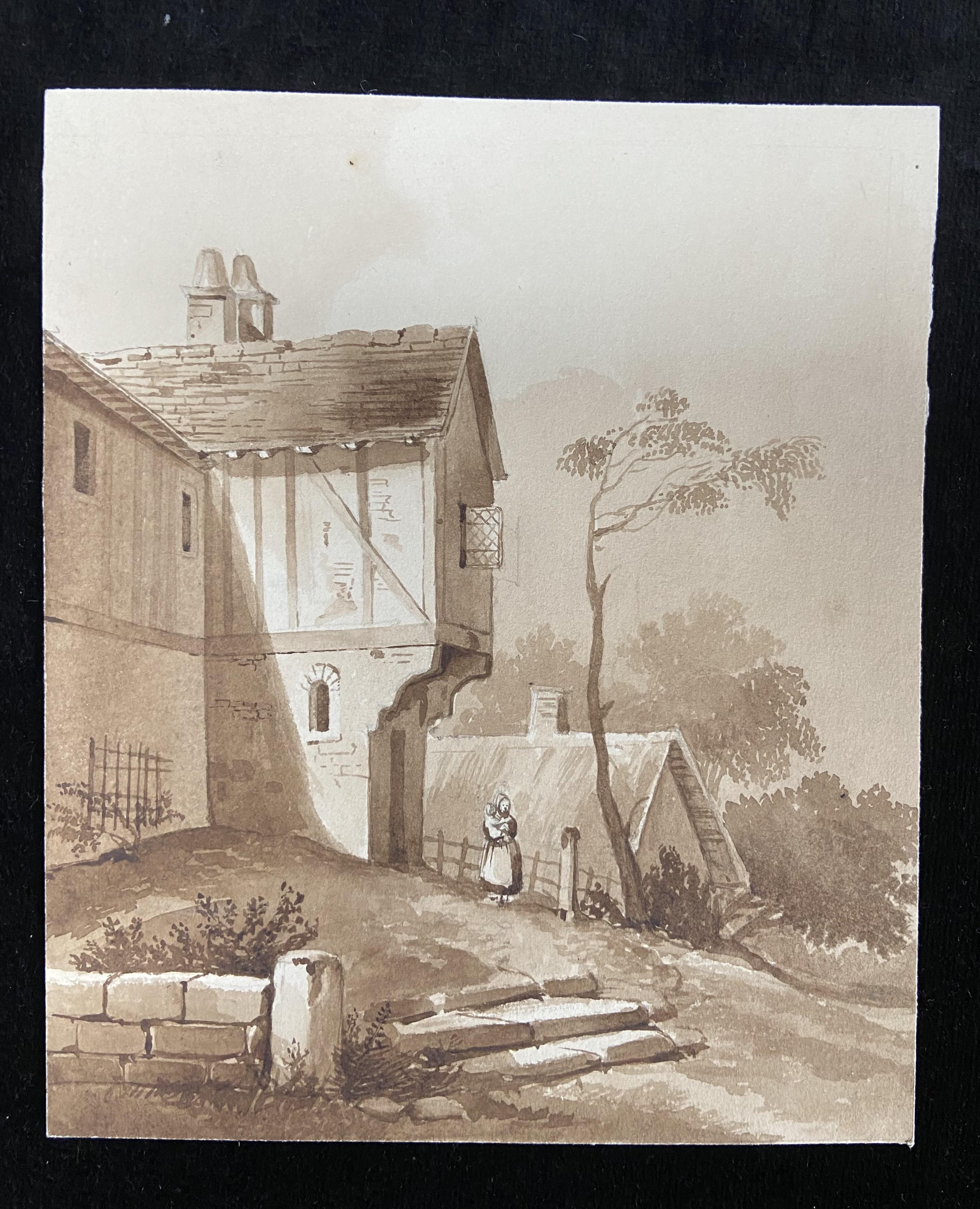 France 19th century, A Set of 5 drawings, landscapes and farms, Ink wash  - Romantic Art by Unknown