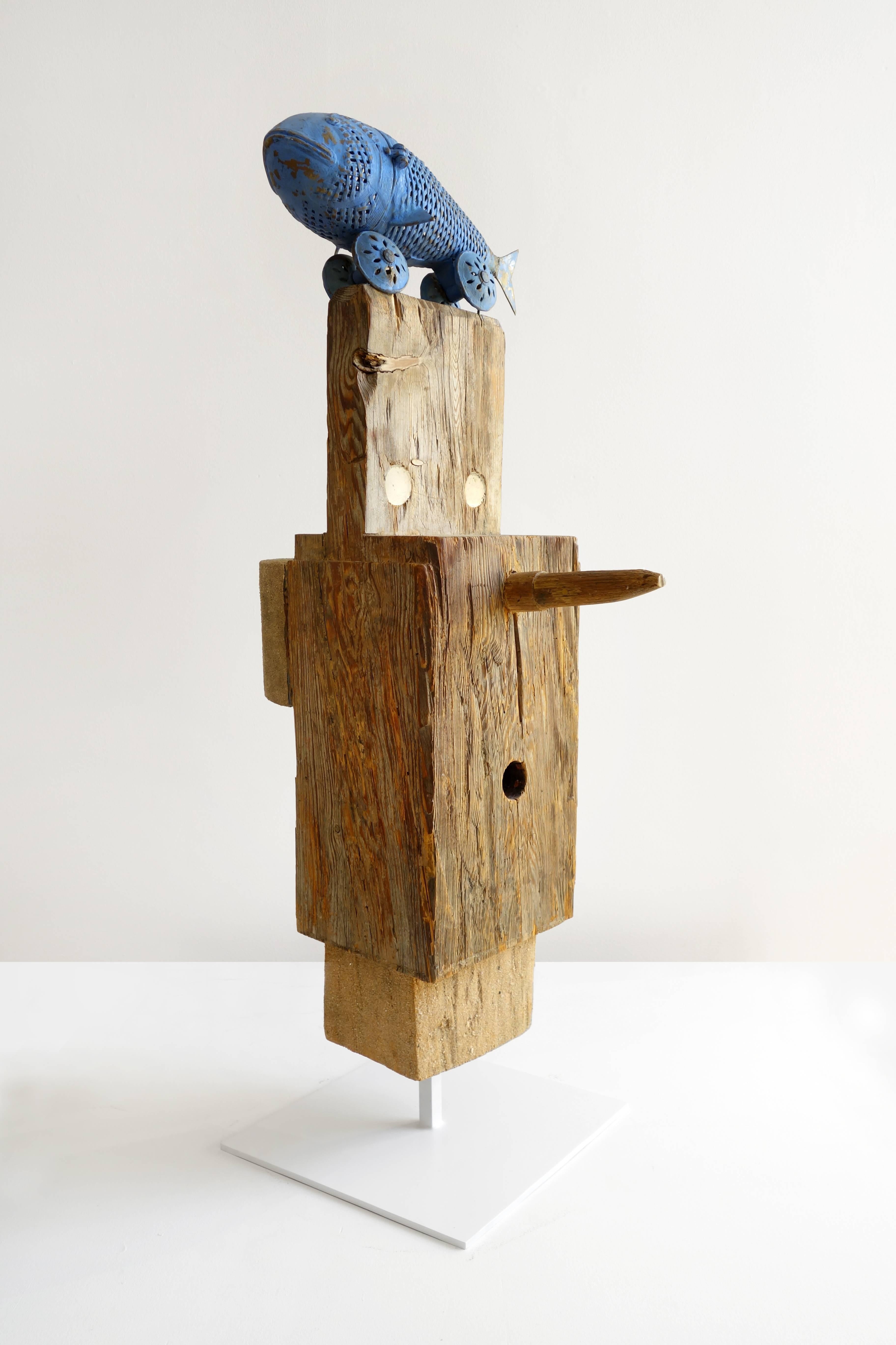 Janus with Blue Fish - Contemporary Mixed Media Art by Ivan Chermayeff