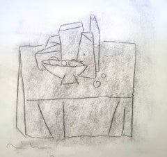 Naturaleza muerta I - Dibujo al carboncillo. Dibujo al carboncillo sobre papel rayado