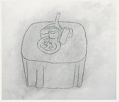 Nature morte II - Dessin au fusain sur papier griffonné