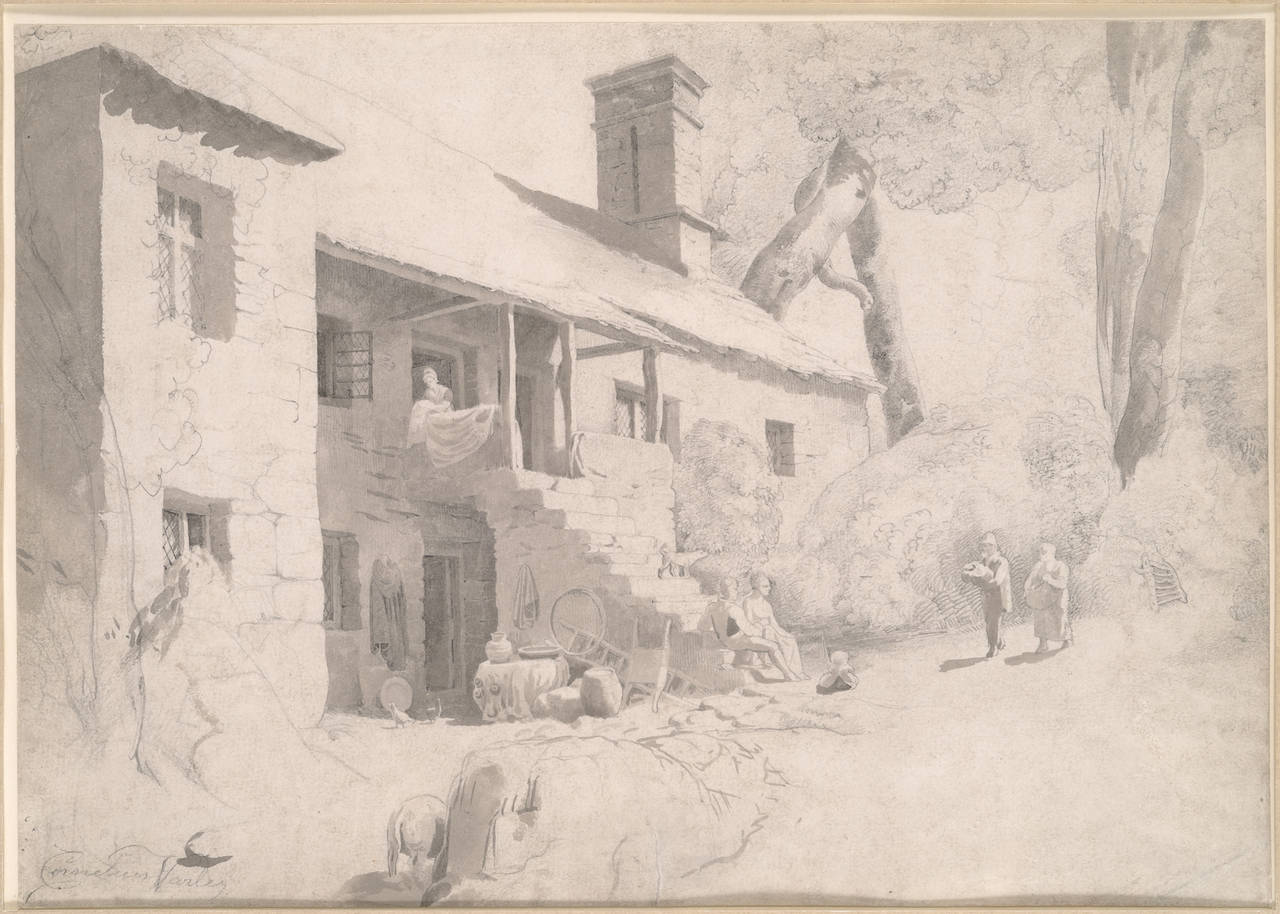 A Farm House with Figures - Art by Cornelius Varley