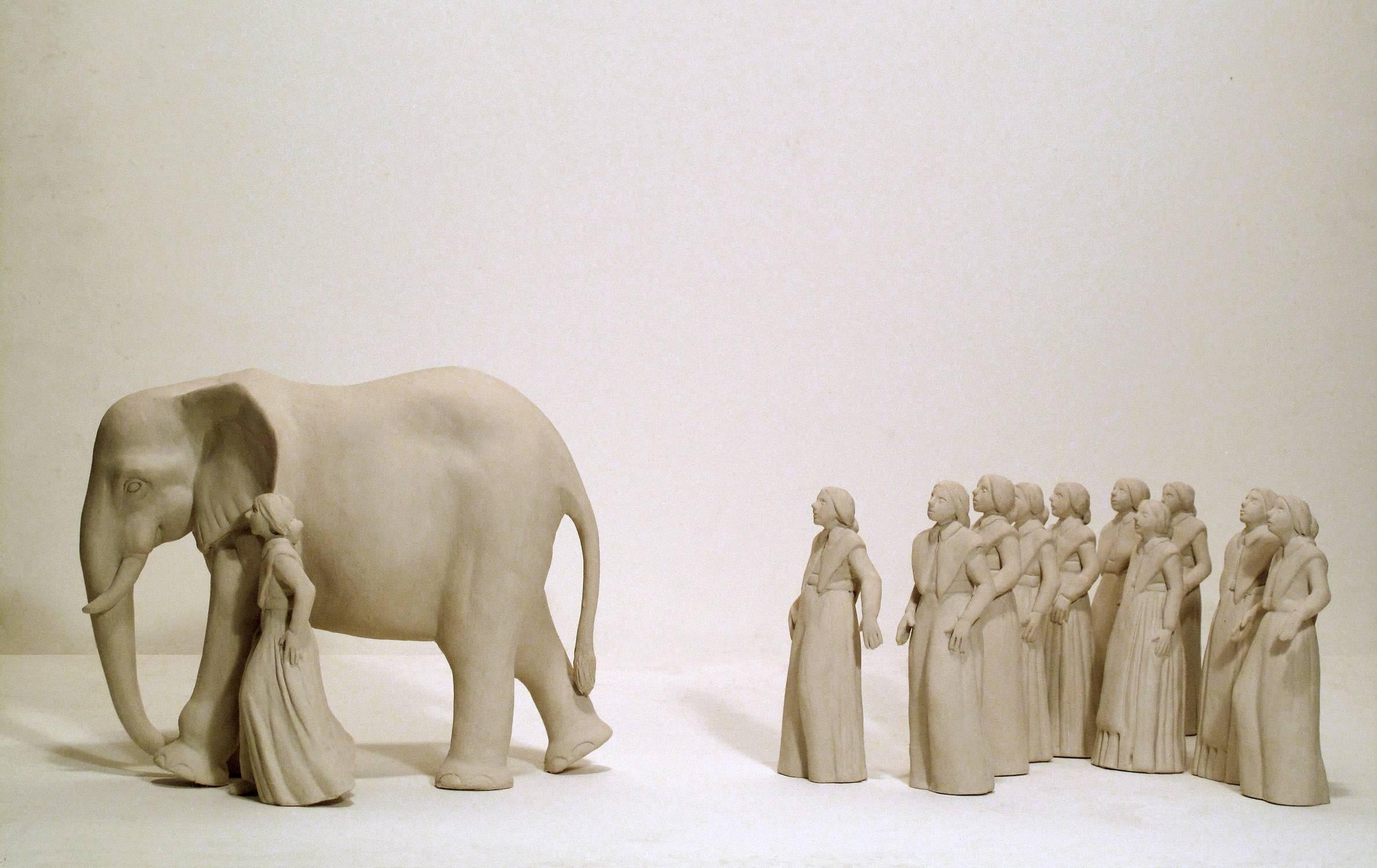 The Search for Mouse - Beige Figurative Sculpture by Tricia Cline
