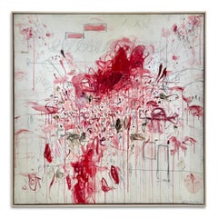 "Ranunculus III" Acrilico, pastelli a olio e matite Rosso Rosa Astratto 60 "x60"