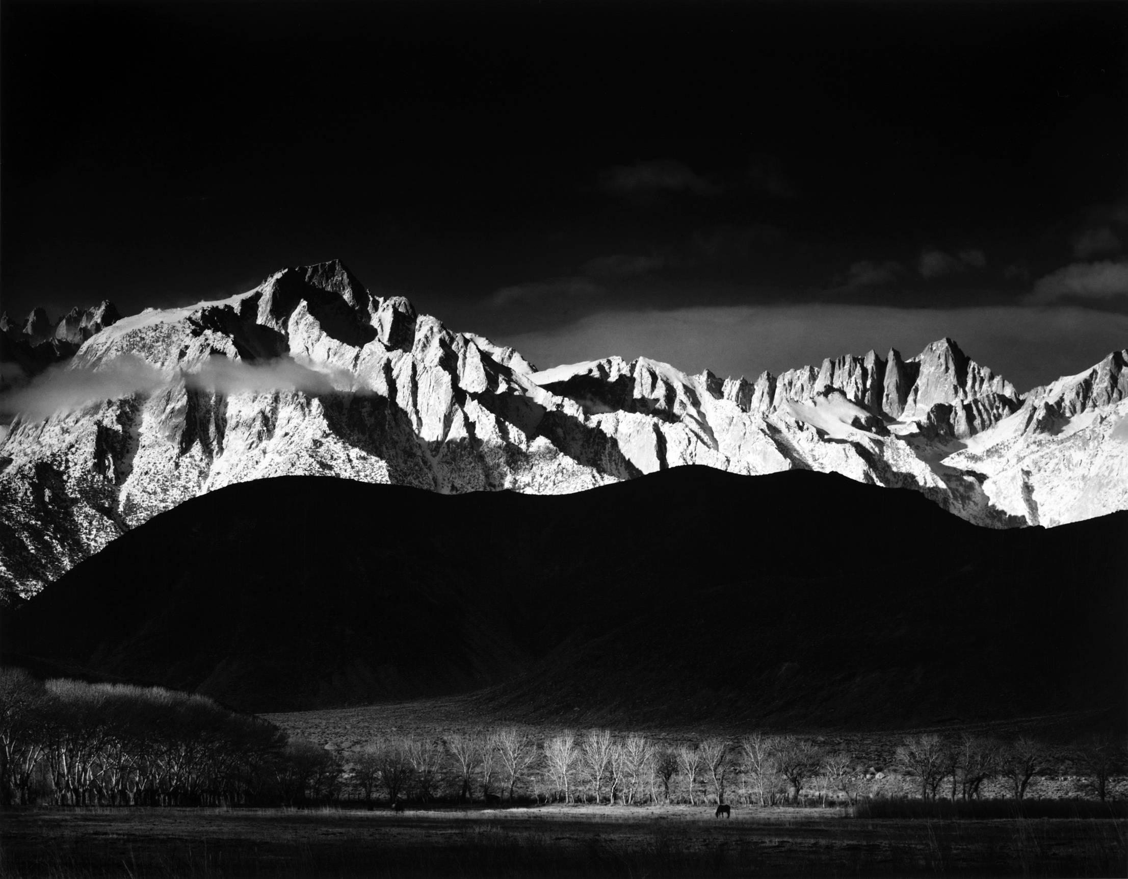 Ansel Adams Black and White Photograph - Winter Sunrise, Sierra Nevada, from Lone Pine