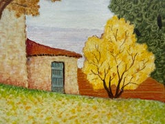 Catalan Autumn Farmhouse Landscape Oil Painting, Mediterranean Countryside Scene