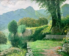 Paysage de montagne postimpressionniste catalan, El Montmell, Espagne. Huile sur toile