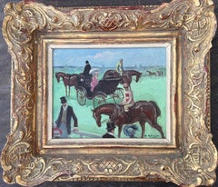 Spanish Modern Equestrian Oil Painting with Jockeys and Carriage Horses