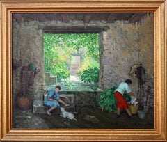 Giardino interno catalano sul Mediterraneo – Dipinto a olio post-impressionista – Spagna
