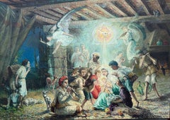 Glory to God in the Highest, Monumental Catalan Nativity Oil Painting
