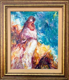Original-Ölgemälde im Impasto-Stil: Frau in Pose im Stil des spanischen Expressionismus