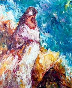 Original-Ölgemälde im Impasto-Stil: Frau in Pose im Stil des spanischen Expressionismus