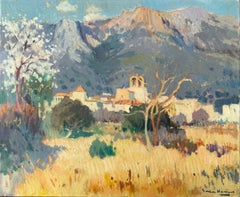 Mediterranean Village Landscape in Catalonia, Original Oil Painting Spain Europe
