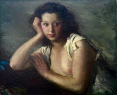 Female Semi-Nude Portrait, Spanish Modern Figurative Original Oil Painting