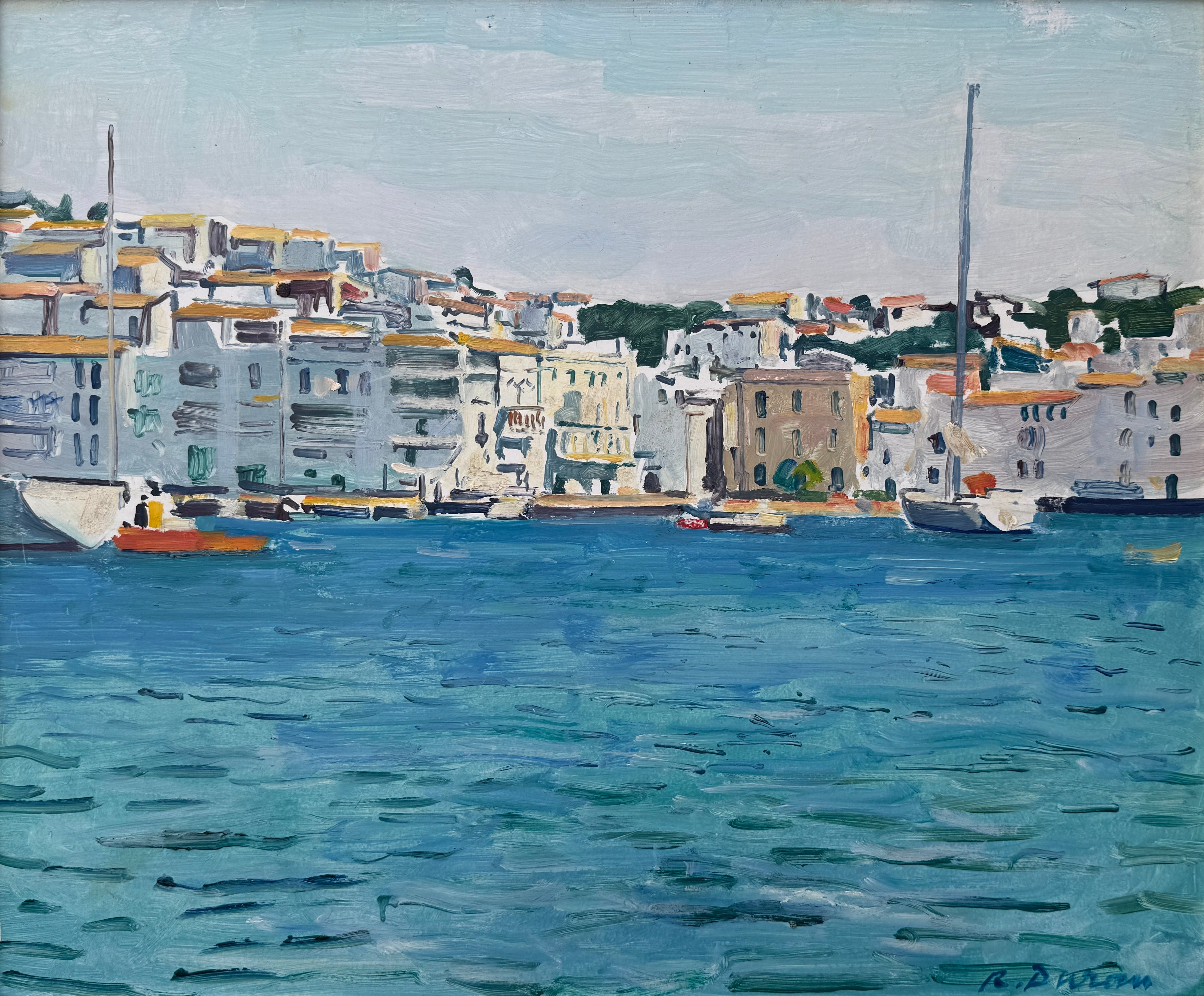 Mediterranean Harbour in Cadaqués Costa Brava Post-Impressionist Oil Painting
