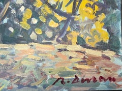 Mediterranean Spring Landscape with Flowering Trees Spanish Fauvist Oil Painting