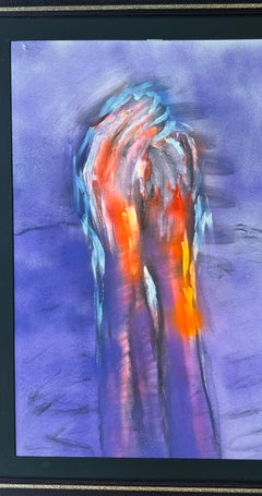 "Mani in preghiera" originale in viola, grande opera d'arte figurativa espressionista spagnola