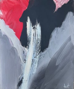 Original Spanish Abstract Expressionist Oil Painting Red Black White Gestural