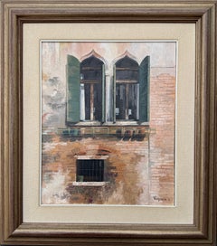 Fenster im venezianischen Gotikstil – Original-Ölgemälde aus Venedig, italienische Architektur