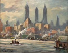 "New York Harbor from the East River, 1951, " American Cityscape of NYC Skyline