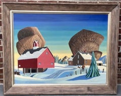 „Winter“ Amerikanischer Modernismus WPA Regionalismus Landschaftslandschaft  Magischer Realismus aus der Mitte des Jahrhunderts