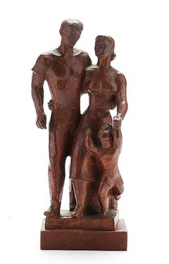 Family Carved Sculpture American Scene Modernism Mid 20th Century WPA Realism