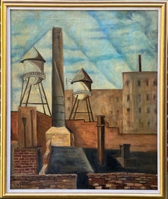 Modern Industrial American Mid 20th-Century WPA Architectural NYC Cityscape