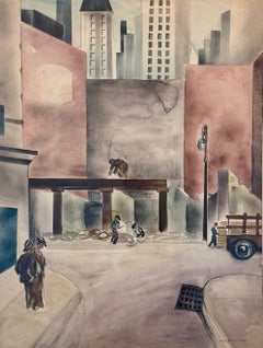Amerikanische Moderne, WPA, Realismus der Mitte des 20. Jahrhunderts, Straßenszene in New York City, Stadtansicht