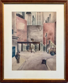 Modernismo estadounidense, WPA, realismo de mediados del siglo XX, escena callejera de Nueva York, paisaje urbano