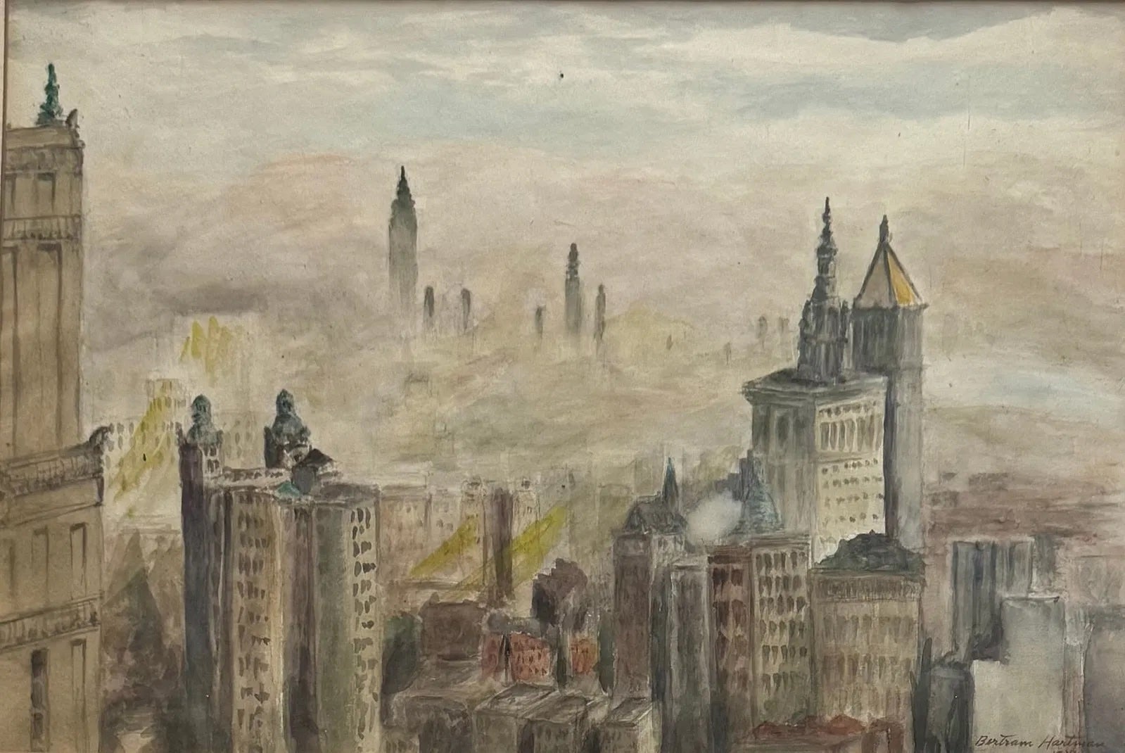Bertram Hartman Landscape Art - American Scene WPA Modern Watercolor 1939 Mid-20th Century Realism Cityscape