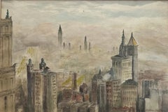American Scene WPA Modern Watercolor 1939 Mid-20th Century Realism Cityscape