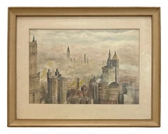 American Scene WPA Modern Watercolor 1939 Mid-20th Century Realism Cityscape