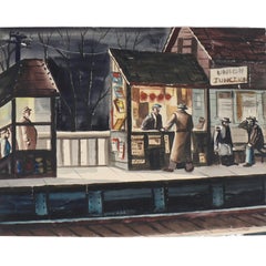American Realism Mid 20th-Century Modern WPA Railroad Train Station Regionalism