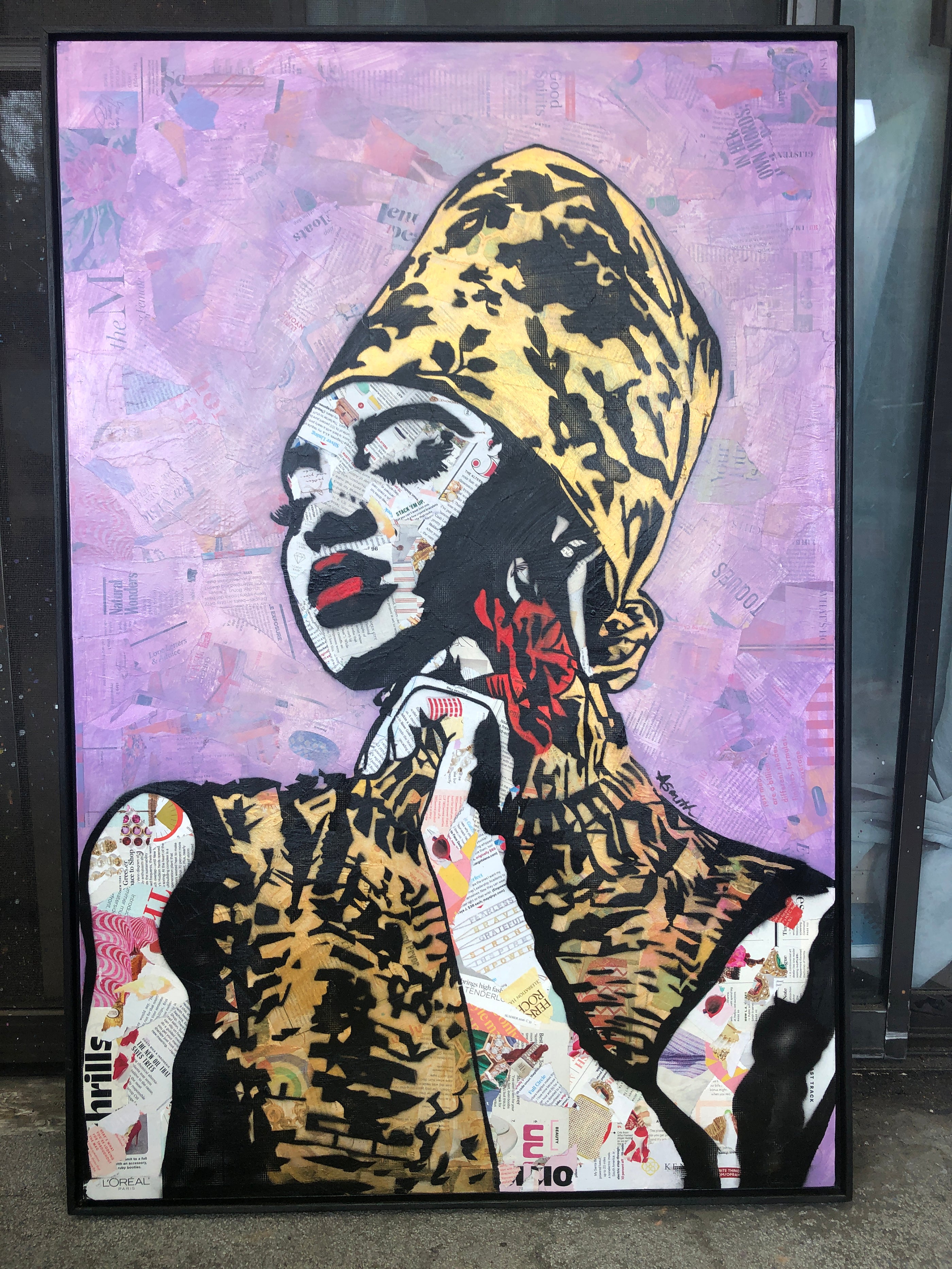 Amy Smith Golden Framed Magazine Collage Acrylic And Spray