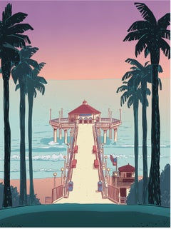 Lámina de edición limitada del muelle de Manhattan Beach en papel Entrada Rag, 30 x 44 pulgadas