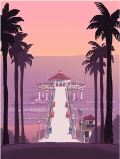Lámina de edición limitada del muelle de Manhattan Beach en papel Entrada Rag, 30 x 44 pulgadas