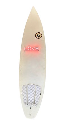 Love n° 2 - Néon sur planche de surf en résine époxy