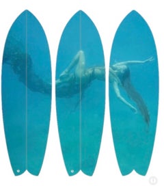 Mermaid - Triptych epoxy resin Rideable Surfboard