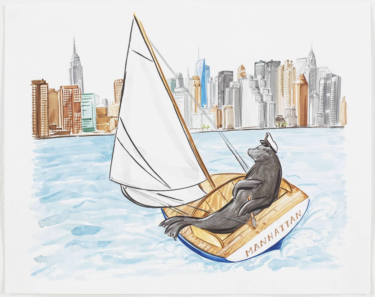 Hayley Sarno Animal Print - Seal Sailing to New York
