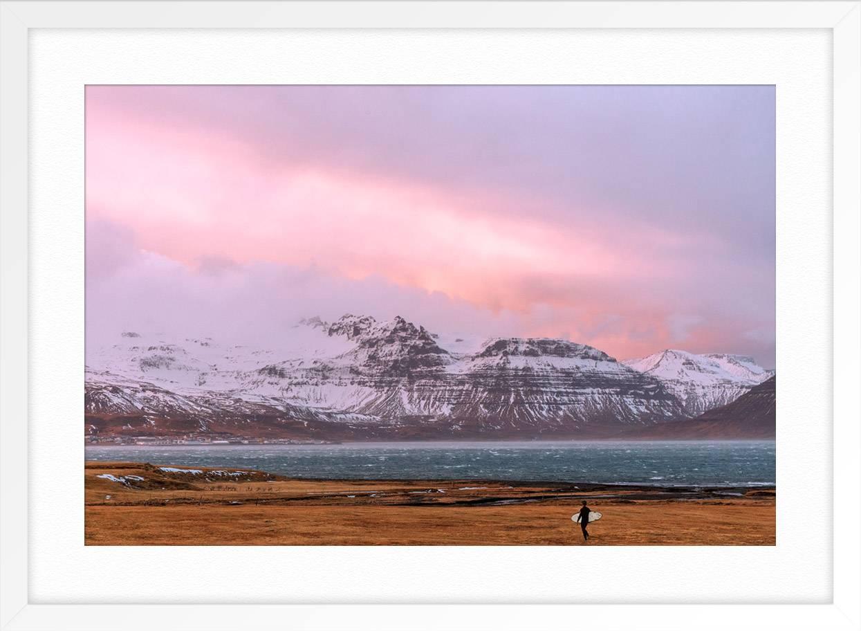 Icelandic Surfing - Purple Landscape Print by Ludwig Favre